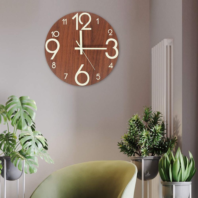 readygohigh Wall Clock, Wooden Wall Clock, Wooden Point, Natural Wood,