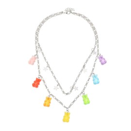 COLORFUL BLING Cute Small Bear Acrylic Chain Necklace Resin Candy Color Gummy Bear Simple Jewelry for Women-Stars