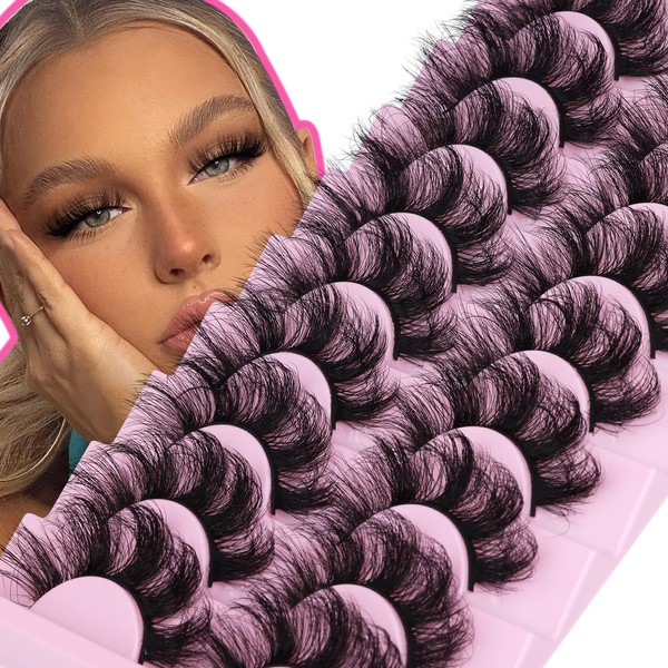 Mink Lashes Fluffy 20 mm Thick D Curl False Eyelashes Dramatic 9 Pairs Long Strip Lashes Pack 6D Curly Wispy Full Fake Eyelashes That Look Like Extension by Goddvenus