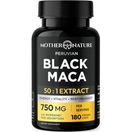 Mother Nature Black Maca 750mg 180 Tablets 1, 180 Count (Pack of 1) / 마더 네이처 블랙 마카 750mg 180정 1개, 180 Count (Pack of 1)