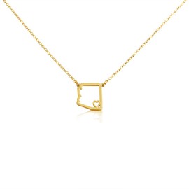 AZAGGI 14k Gold Plated Over 925 Sterling Silver Small Arizona -Home Is Where the Heart Is- Home State Necklace (16 Inches)