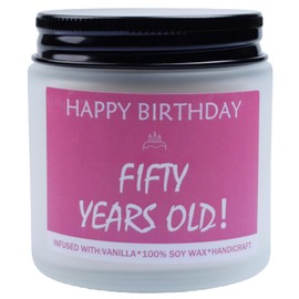50th Birthday Gifts for Women,Best 50th Birthday Gift Ideas,Mother's Day Birthday Christmas Gifts for Mom, Friends, Wife, Sister,4oz Vanilla Scented Candle
