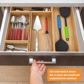 Bamboo Kitchen Drawer Organizer, Wooden Storage Box for Utensil Organizer Silverware Tray Cutlery Holder Flatware Containers - Multi-Use Deep Drawer Dividers Organizer for Bathroom, Jewelry, 12"3"2.5"