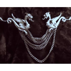 silver lady inc Dragon cloak clasp with chain in silver metal clip n or screw on style