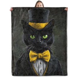 xmwjfd Dapper Black Cat Blanket, Cozy Plush Throw Blanket for Couch Bedroom Outdoor, Lightweight Soft Flannel Travel Blankets, Gifts for Women Adults Kids, Warm Decor 50"×60"