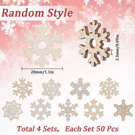 SUNNYCLUE 200Pcs Christmas Wood Ornaments Snowflake Wood Shapes Wooden Cutout Natural Unfinished Blank Holiday Snow Flake Xmas Small Hanging Slices for Painting DIY Crafts Decorations Party Supplies