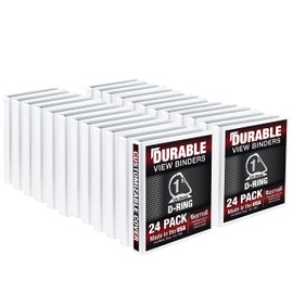 Samsill Durable 1 Inch Binder, Made in the USA, D Ring Binder, Customizable Clear View Cover, White, 24 Pack, Each holds 225 Pages