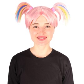 Wigs2you Premium Women's H-5929 Pink Piggytail Multicolor Trolls Wig Best Case Fire Boring Synthetic Fiber