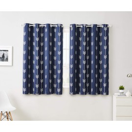 HLC.ME Arrow Printed Blackout Room Darkening Thermal Grommet Window Curtain Drape Panels for Living Room - Set of 2 - Navy Blue - 72 inch Long