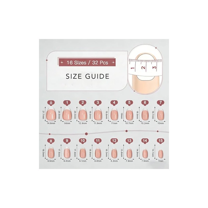 Uñas postizas Bonitiva cortas almendradas, gel suave blanco brillante reutilizable,