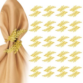 Pack of 20 Gold Napkin Rings, Leaf Napkin Holder Rings, Metal Wheat Leaf Napkin Buckles, Napkin Rings, Bulk Delicate Napkin Circles, Dining Table Decor for Wedding, Birthday, Valentine's Day