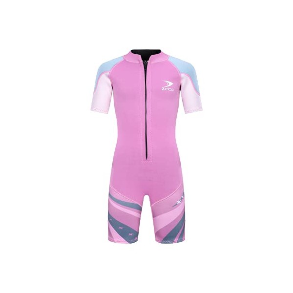 ZCCO Kids Wetsuit 2.5mm Childrens Shorty Wetsuit Neoprene Thermal Swimsuit,Youth Boys Girls One Piece Wet Suits (Pinkï¼L)