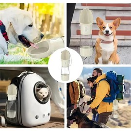 Botella de Agua para Perros y Gatos, 19 oz, Plástico Apto para Alimentos, Portátil, con Comedero Grande de 7 cm, Botón de Recuperación de Agua, a Prueba de Fugas