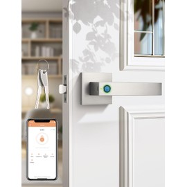Tinewa Fingerprint Door Lock, Biometric Door Knob with Smart Lock, Keyless Entry Door Handle with App, Bedroom, Office, Hotel, Pantry, Satin Nickel