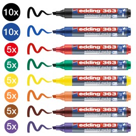 edding 363 whiteboard marker set - multi-coloured - 50 whiteboard pens - chisel tip 1-5 mm - whiteboard pen dry wipe - for whiteboards, flipcharts, magnetic, memo boards - sketchnotes - refillable