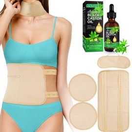 Castor Oil Pack, Reusable Organic Castor Oil Wrap, Kit with Adjustable Elastic Straps Comfort Neck Waist Castor Oil Pack for Neck Relaxation, Muscle Pain (Nude - Oil 60 ml)