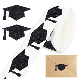 Whaline 600Pcs Graduation Cap Stickers Black Laser Silver Graduation Hat Sealing Labels Grad Party Favor Self-Adhesive Stickers for College High School Graduation Party Supplies, 1.5x0.8 Inch