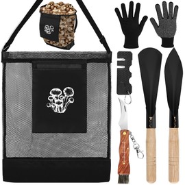Solaradgy Mushroom Foraging Set, Foraging Kit with 1 Mesh Bags, 1 Foldable Knife, 1 pair of Gloves, 1 Sharpener, 2 Shovel Tools for Wild Mushroom Hunting, Outdoor Adventures