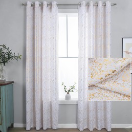 TERLYTEX White and Gold Curtains 95 Inch Length, Metallic Gold Foil Shimmer Curtains 2 Panels Set for Living Room, Grommet Privacy Semi-Sheer Curtain Panels, 52 x 95 Inch, Gold White