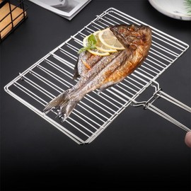 BESPORTBLE Stainless Steel Fish Grill Basket with Handle Non-stick Bbq Tool for Outdoor Cooking for Grilling Fish Vegetables Chicken