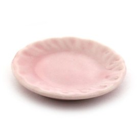 MyTinyWorld 4 x 25mm Dolls House Miniature Pink Glazed Ceramic Fluted Edge Plates
