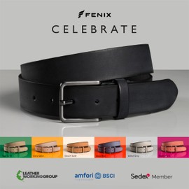 Fenix Men's Belt, Adjustable Leather Belt Celebrate Size 85 cm to 115 cm, Leather Belt Men with Buckle, 35 mm Wide, Nubuck Leather Belt, Charcoal Black