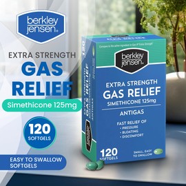 Berkley Jensen Extra Strength Gas Relief Softgels - Fast Acting and Effective Simethicone 125 Mg Softgels - Digestive Discomfort, Bloating and Gas Relief for Adults - 120 Count (Pack of 1)
