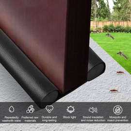 Wanheart Under Door Draft Stopper, 0-38 inch Under Door Bottom Gap Filler Draft Noise Blocker,Adjustable Washable Under Door Sweep,Soundproof Door Seal Protector Guard for Cold Air,Wind,Light (Black)