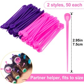 Pndeyo 100pcs Brush Roller Pick, Plastic Hair Curler Locking Tools, Hair Roller Pin Rod Crochet Accessories for Woman Curling Styling- Purple & Pink