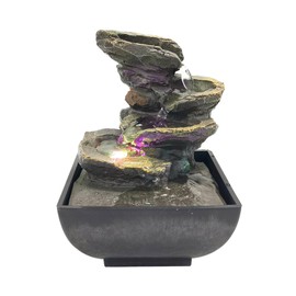 GWZiehory Indoor Tabletop Fountain Water Fountain with Light and Natural Waterfall Sounds for Desktop, Spa and Home Décor, 4-Tier Small Desktop Fountain for Leisure and Relax Zen Meditation