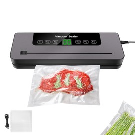 Vacuum Sealer 5-in-1 Vacuum Sealer 60KPA Food Dry/Wet Mode with Built-in Cutter, Globefish Technology for Continuous Working at High Speed, 10 Vacuum Bags