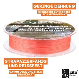 Zite Fishing 8 x Braided Fishing Line - Braided Line 8-Braid Bass Zander Pike Fishing - Round Braided 155 m Orange (Pike, 0.18 mm - Load Capacity 10.8 kg)