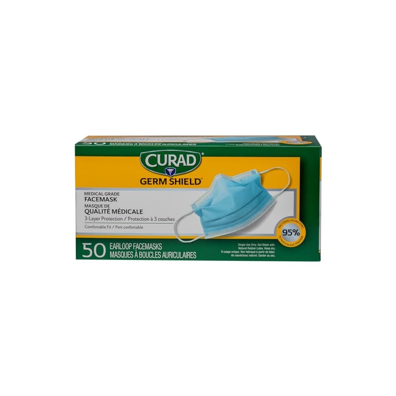 CURAD Blue Mask, with earloops. 50 masks/box