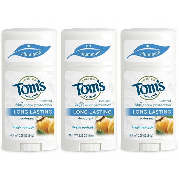 Tom's of Maine Natural Long-Lasting Deodorant Stick Apricot 2.25 oz (Pack of 3)