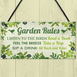 Red Ocean Garden Rules Decor Plaque, Garden Signs And Plaques For Outside, Hanging Garden Decor Plaque, Summer House Accessories Signs, Garden Shed Signs And Plaques