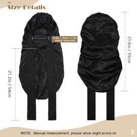 Kids Long Hair Bonnet for Sleeping - Double Layer Girls Elastic Satin Bonnet with Tie Band for Braid Curly Hair(Black)