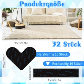 Xialvyu 32 Non-Slip Mats for Carpet, 16 Carpet Tape and 16 Heart-Shaped Non-Slip Mat for Carpet, Reusable Non-Slip Carpet Underlay