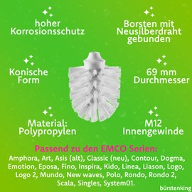 Bürstenking Toilet Replacement Brush Head, 69 mm, Toilet Brush Head Set Fits Emco Toilet Brushes, Bristle Replacement Toilet Brush Head, with M12 Female Thread, Pack of 5, White