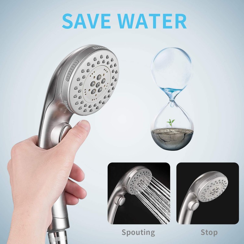 Shower Head, High Pressure 6 Setting Shower Head Hand-Held with