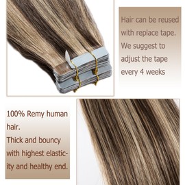 Tape in Hair Extension Highlighted Brown Blonde mixed 14 inch 100% Human Hair 20pcs/50g Seamless Skin Weft Double Sided Tapes (14" #4&27)