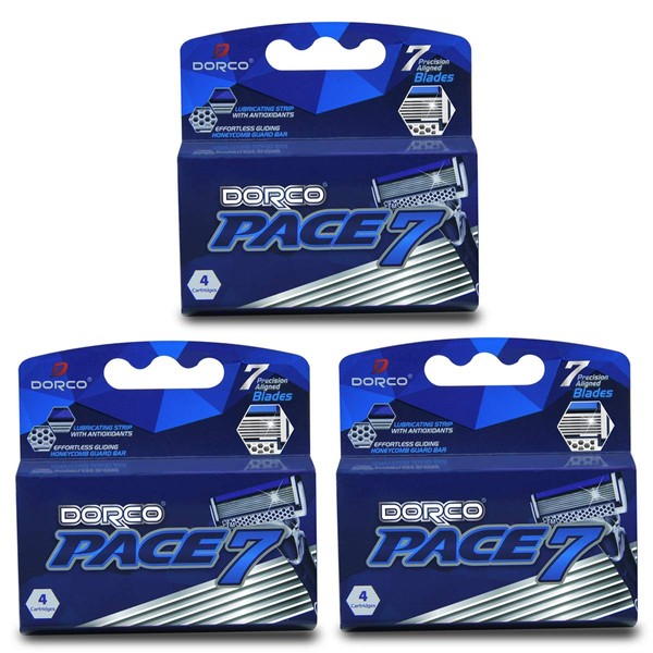Dorco Pace 7 - World's First and Only Seven Blade Razor - 12 Cartridges (No Handle)