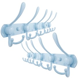 Dseap Coat Rack Wall Mounted - 5 Tri Hooks, Heavy Duty, Stainless Steel, Metal Coat Hook Rail for Coat Hat Towel Purse Robes Mudroom Bathroom Entryway (Blue, Pack of 2)