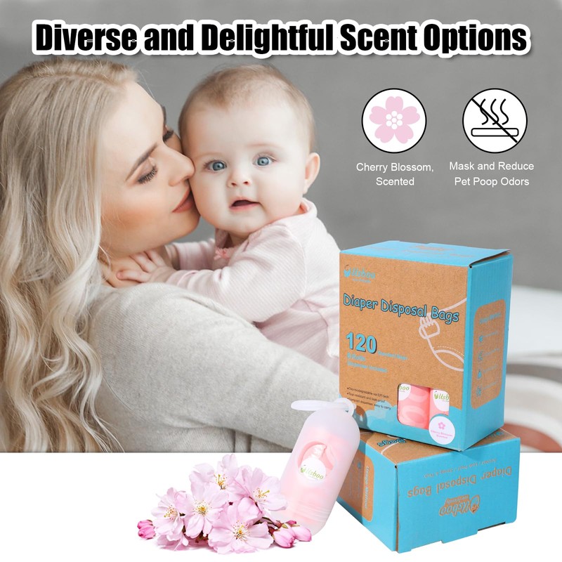 USBOO Disposable Diaper Bags for Baby - Cherry Blossom Scented,