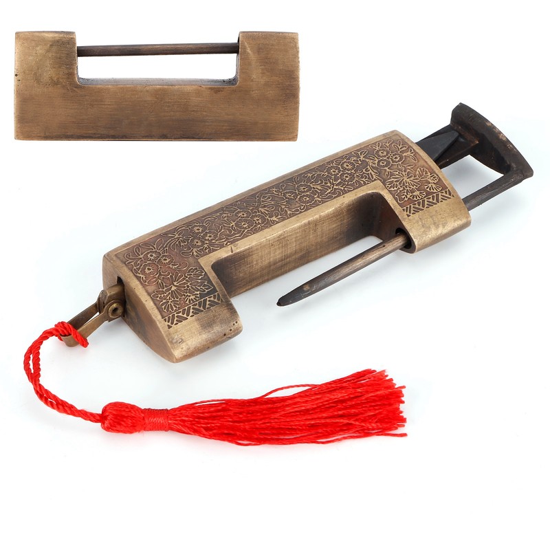 Antique Copper Lock Chinese Old Style Delicate Carved Padlock for