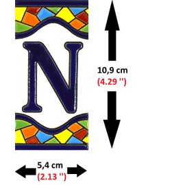House letters 4 inch. Handpainted house letter tiles for signs, addresses and names. Address numbers for houses. House address numbers and letters. Design MOSAICO MEDIANO 4,29" x 2,13" (LETTER N)