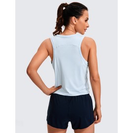 CRZ YOGA Women's Lightweight Racerback Tank Top High Neck Cropped Tank Tops Sleeveless Workout Running Shirts Blue Linen X-Large