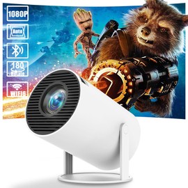Mini Projector, Projector with WiFi and Bluetooth Portable Full HD Support, Auto Keystone Correction Wall Movie Rotatable Projector for Bedroom Outdoor Phone HDMI USB Laptop
