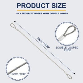 PATIKIL 10 Pcs Dia. 1.5mm Stainless Safety Cable, 20" Length Steel Security Ropes with Double Loops Braided Wire Rope Cables for Stage Light Outdoor Gate Luggage Lock Yard Lighting