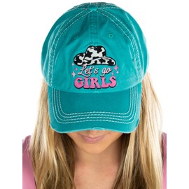 Funky Junque - Gorra de béisbol clásico desgastada, parche bordado para mujer, diseño patriótico y de día festivo, estilo de vida, Let's Go Girls - Turquesa, One Size