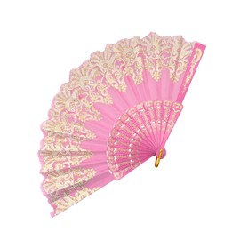 EOSAU Handheld Chinese Folding Fan Hand Fans for Women Foldable Bulk for Party Wedding Church Dancing (Pink)